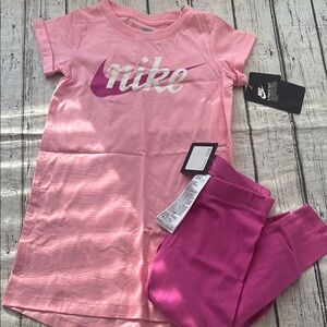 Nike Light Pink Tee and Magenta Leggings Set sale